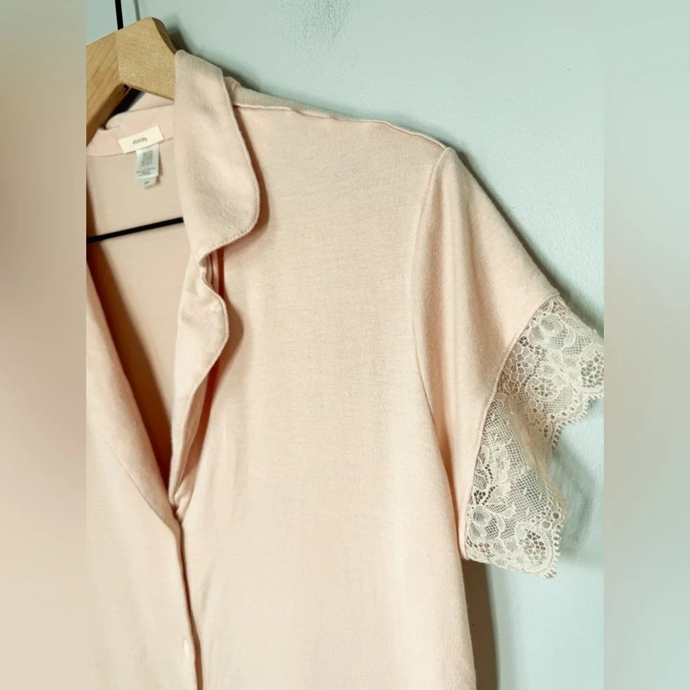 Eberjey 'Malou' Modal Silky Lace Trim Button Up Pajama Top In Blush Pink Sz S - Picture 4 of 8